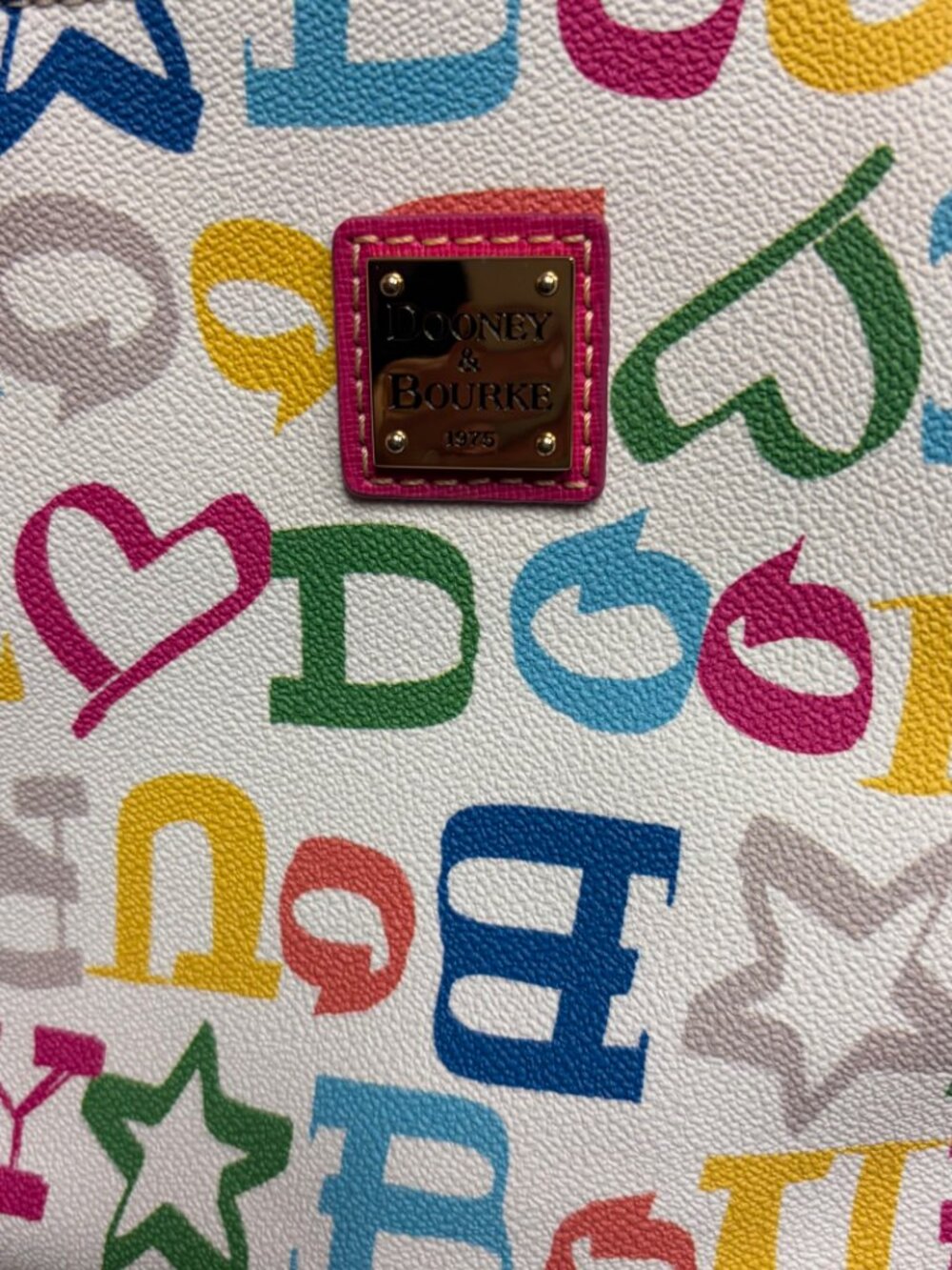 Dooney & Bourke Multicolor Doodle Tote Bag White Hot Pink Hearts Stars - Picture 3 of 6